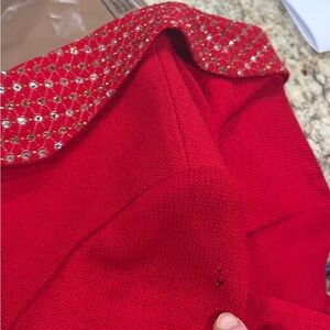 St. John’s red jacket size 10 Elegant Red Sweater with Embellished Collar